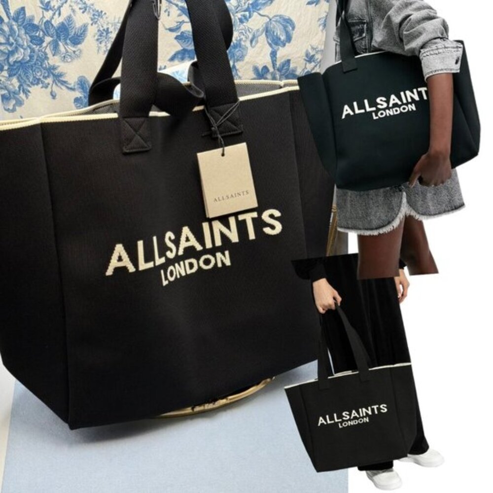 🆕 ALL SAINTS 🧿 NWT Large Izzy East-West Tote, Black/White - Picture 1 of 11